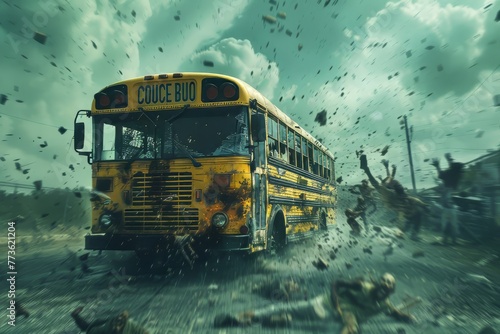 Bus School Driving in The Middle of Zombies Horde
