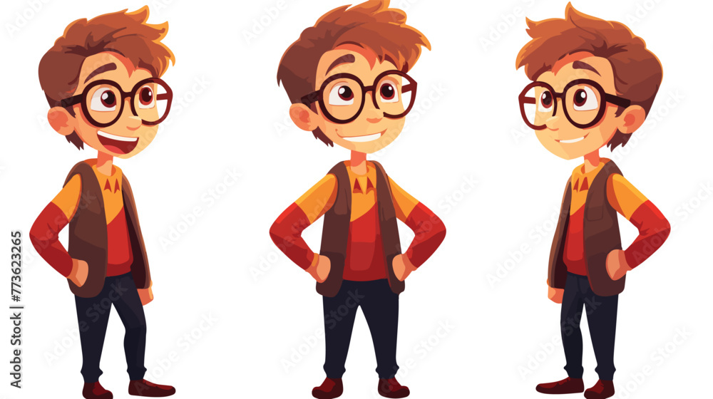 Boy with glasses cartoon flat cartoon vactor illust Stock Vector | Adobe Stock