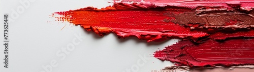 Creative concept showcasing cosmetics swatches and beauty products like lipstick on a pristine white background for clear visibility, close-up