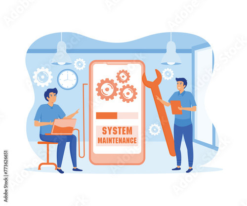 System maintenance concept. Update program and application, technology. flat vector modern illustration