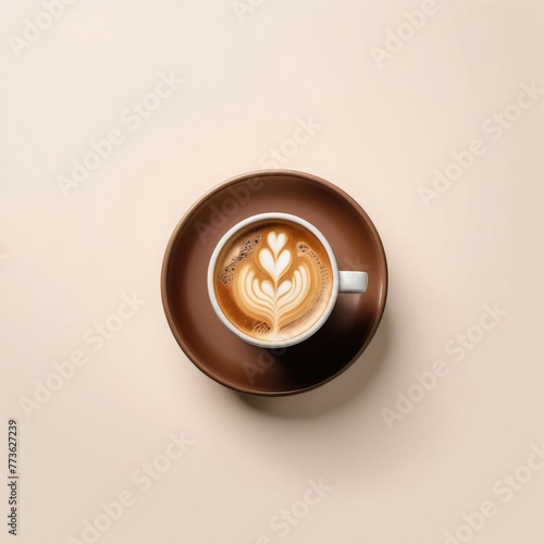 A cup of coffee  top view  isolated on a clean background