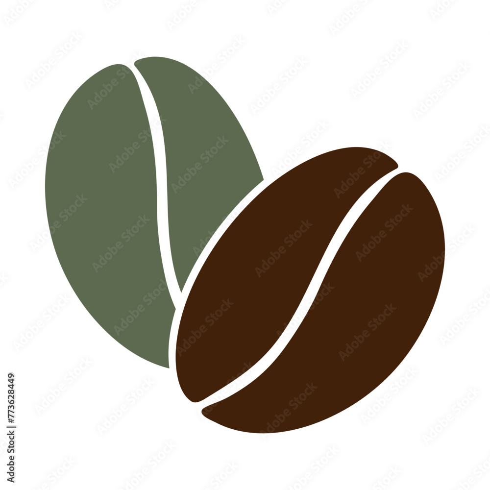 Fototapeta premium Coffee beans in trendy green and dark brown Logo Sticker Pointer Coffee Day design element concept