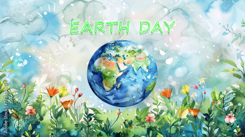 Watercolor earth day illustration with copy space  © MOUISITON