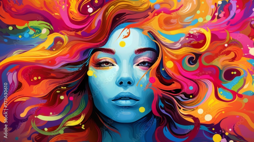 Colorful abstract woman's portrait - Dynamic and vibrant digital painting of a woman's face with colorful abstract elements