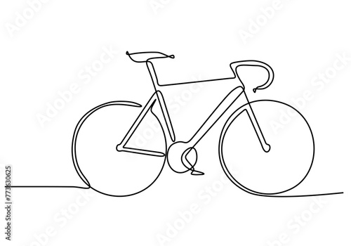 Continuous line, bicycle travel suitable for holiday. Drawing of set Exercise. (Vector illustration one line drawing)