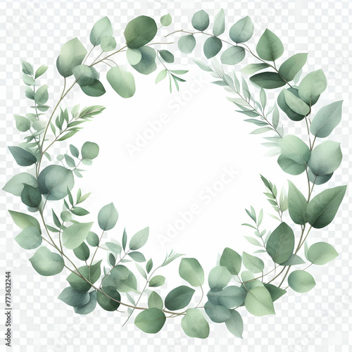 Create elegant invitations with our herbal eucalyptus leaves frame. Perfect for minimalist greenery weddings  the watercolour style adds charm. Isolated on a white transparent background for easy use