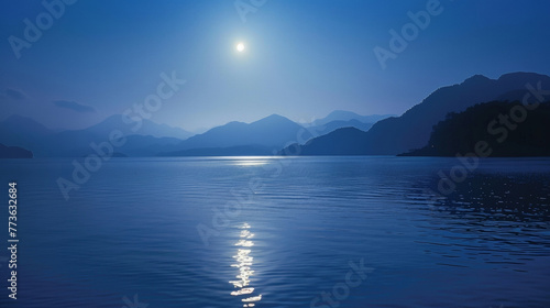 Soft moonbeams dance on the surface of the water creating a peaceful and dreamy atmosphere. . .