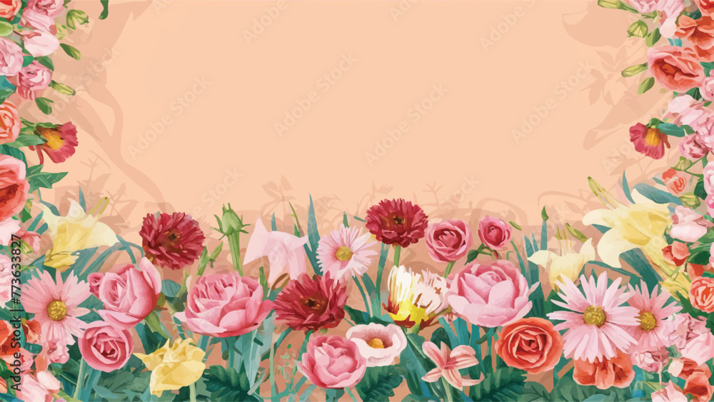 Pastel Yellow Peach Background with Floral Vector Border