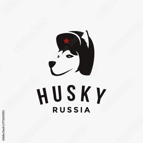 Mascot Siberian Husky wearing siberian ushanka winter hat logo icon vector template on white background
