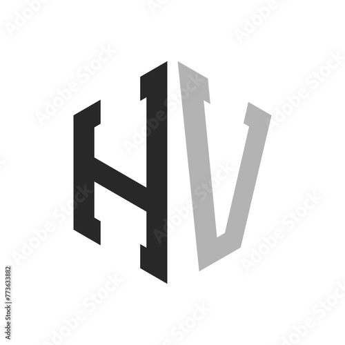 Modern Unique Hexagon Letter HV Logo Design Template. Elegant initial HV Letter Logo Concept