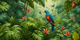 Vibrant parrot in tropical rainforest