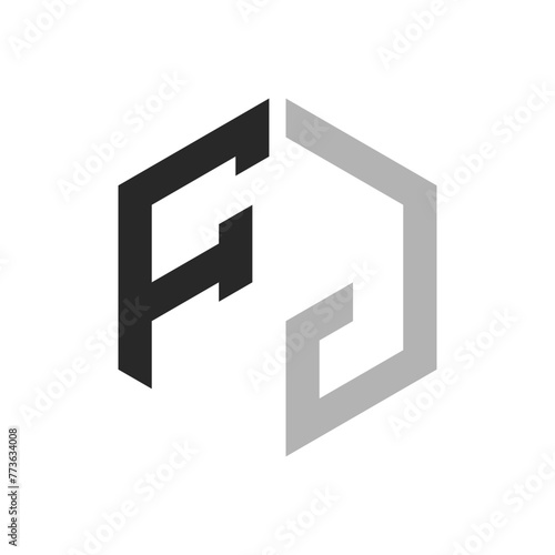 Modern Unique Hexagon Letter FJ Logo Design Template. Elegant initial FJ Letter Logo Concept photo