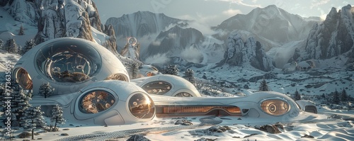 Futuristic house dome at snow zone
