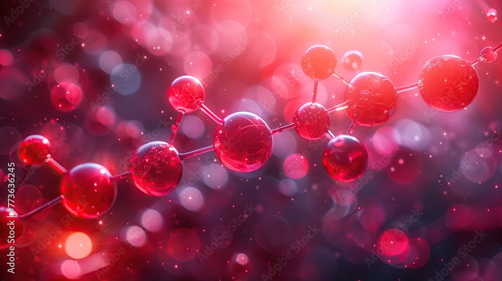 Atoms and molecules on abstract background. on red bright background.
Atoms and molecules on abstract background. on red bright background.