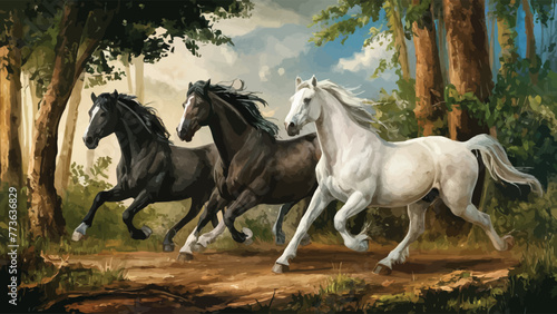 Fototapeta Naklejka Na Ścianę i Meble -  Fragmented Illustration of Galloping Horses