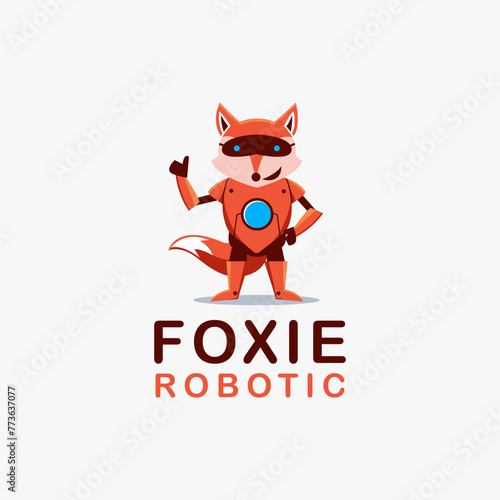 Fox robot cartoon mascot logo vector illustration on white background