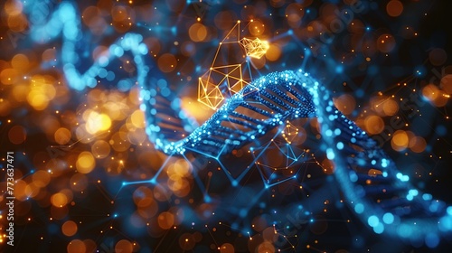 Abstract double helix DNA in futuristic technology style. scientific concept Genetics and Biology Digital Genes