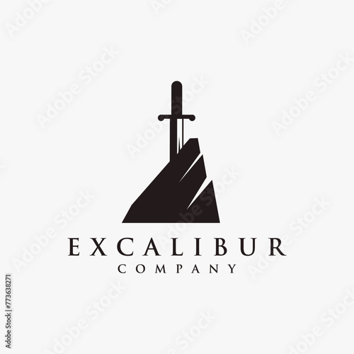 Simple Sword Excalibur logo icon vector template on white background