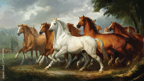 Fragmented Illustration of Galloping Horses