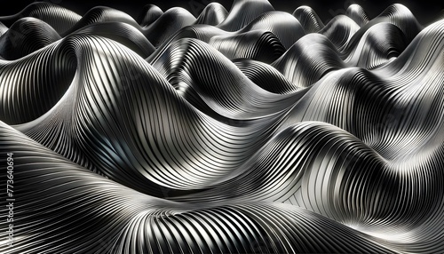 Silver Waves: 3D Metallic Effect Background, Perfect for Advertising and Web Design — Modern Visual Art Combined with Ilford HP5 Style photo