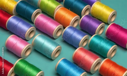 A pile of multicolored spools of sewing thread