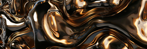 3d render of abstract background with metallic bronze and black organic shapes, generative AI