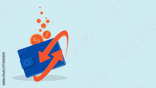 Cashback concept with falling dollar coin and wallet. Refund money or bonus cash back to digital wallet. Digital marketing strategy.