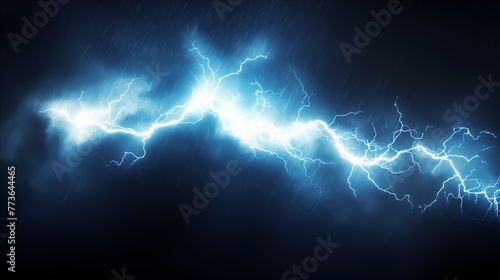 Strike of lightning on dark, futuristic light background. 