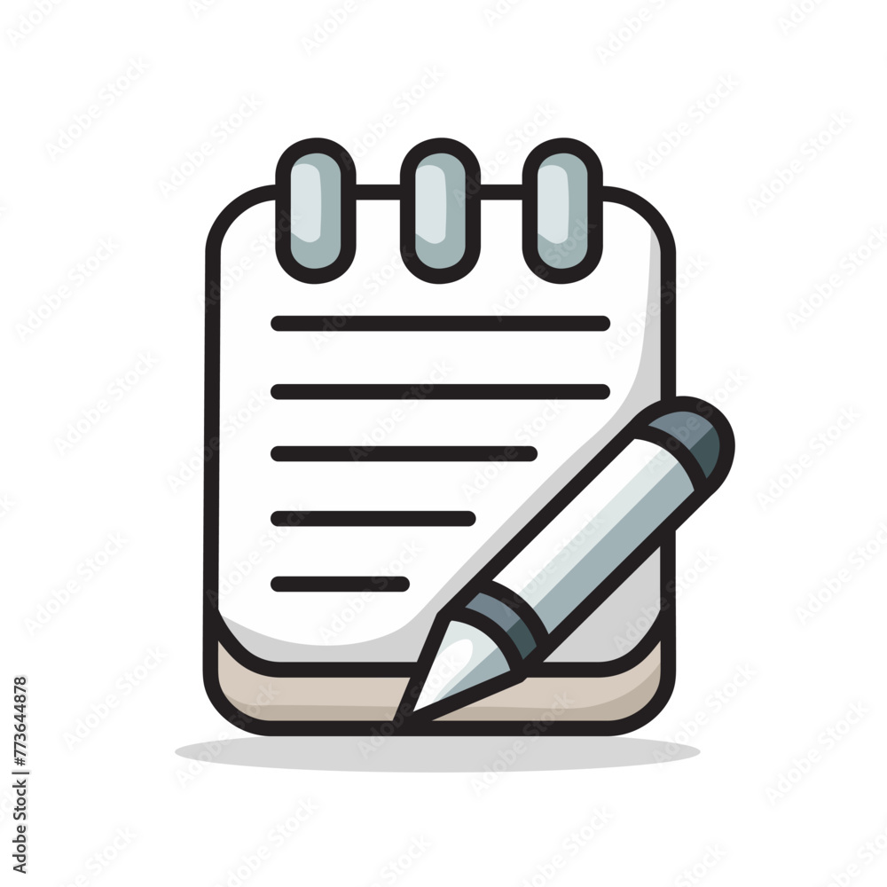 Illustration Vector Graphic Cartoon of a Notebook and Pen icon, Perfect for Organizing Ideas and Creativity Illustration Vector Graphic Cartoon of a Notebook and Pen icon, Perfect for Organizing Ideas and Creativity