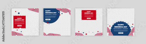 Memorial day greeting card displayed with the national flag of the United States of America. Social media templates for memorial day.