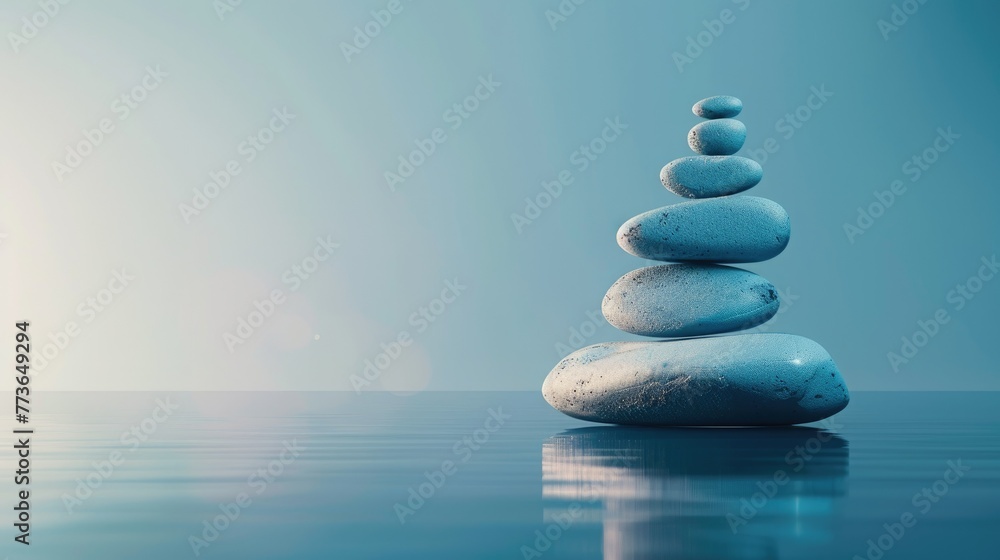 Zen Stone Stack on a Serene Blue Gradient Background. Balance and Harmony Concept Zen Stone Stack on a Serene Blue Gradient Background. Balance and Harmony Concept