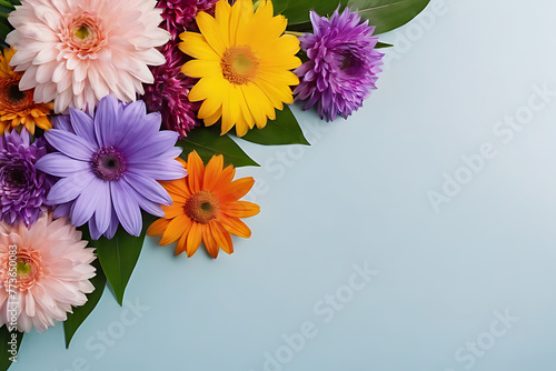 Bouquet of flower with copy-space background concept  blank space. Botanical Bliss  Bouquet of Blooming Flowers