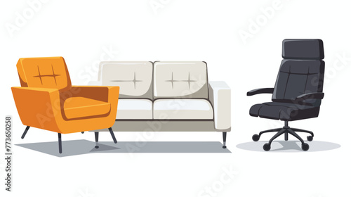 Couch and office chair icon cartoon black and white