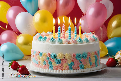 Birthday cake in copy-space background concept  big blank space. Colorful Creations  Microstock Images of Vibrant Birthday Cake Designs