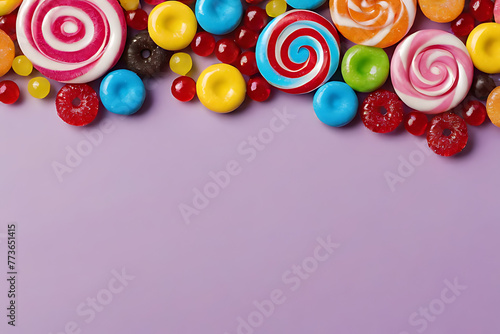 Candy and sweets with copy-space background concept, blank space. Sugar Sparkle: Glittering Display of Sugary Confections