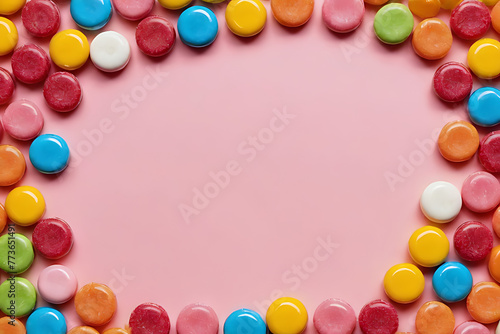 Candy and sweets with copy-space background concept, blank space. Sugary Symphony: Harmonious Mix of Candy and Sweets