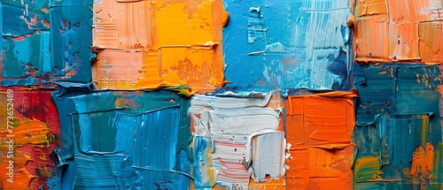 "Closeup of Abstract Rough Colorful Blue Orange Multicolored Art Painting Texture"