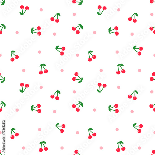 Seamless pattern with hand drawn cherries. Background for textile, wrapping paper, fashion, illustration.