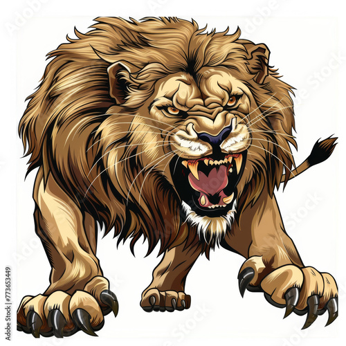 Lion with claws out vector clip art illustration, white background