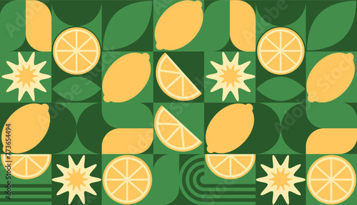 Abstract geometric fruit pattern. Shapes of natural organic flower plants, eco-agriculture citrus. Vector minimal illustration