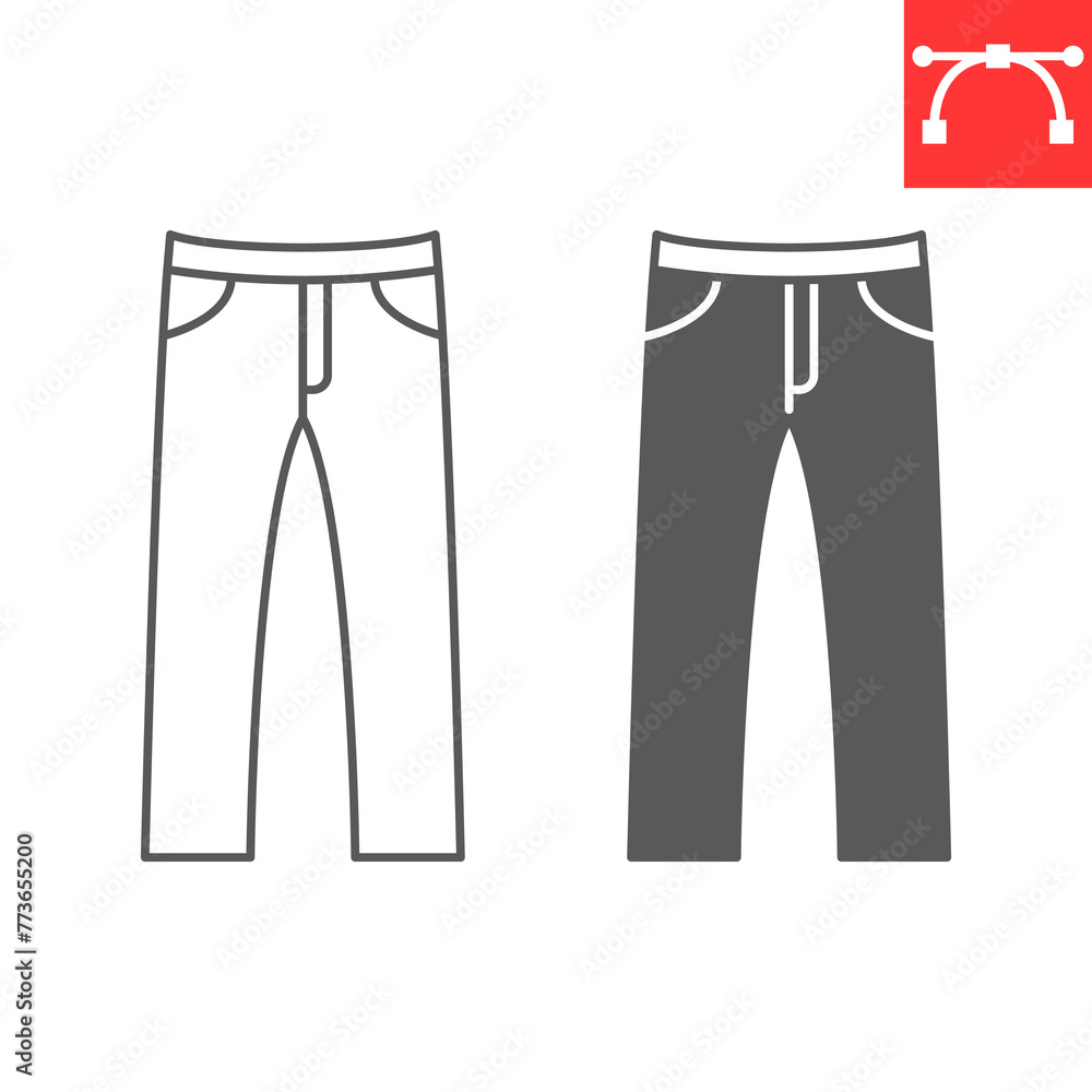 Pants line and glyph icon, clothes and shopping, trousers vector icon, vector graphics, editable stroke outline sign, eps 10. Pants line and glyph icon, clothes and shopping, trousers vector icon, vector graphics, editable stroke outline sign, eps 10.