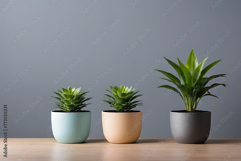 Plant in pots with copy-space background concept, blank space. Urban Jungle: Potted Plants Bringing Nature Indoors