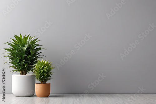 Plant in pots with copy-space background concept, blank space. Leafy Luxe: Elegant Plants Displayed in Pots