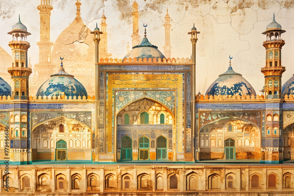 Elaborate Mosque Facades: Mesmerizing Calligraphy and Ornaments ai image