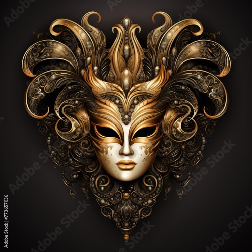 Venetian female mask carnival golden color