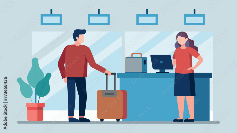 a hotel young couple with suitcases vector illustration
