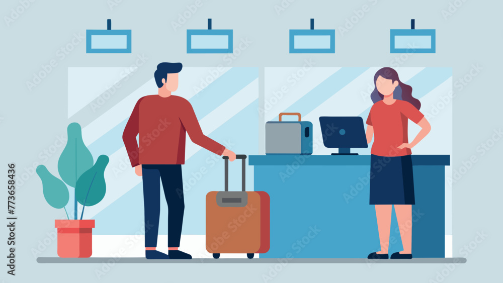a hotel young couple with suitcases vector illustration a hotel young couple with suitcases vector illustration