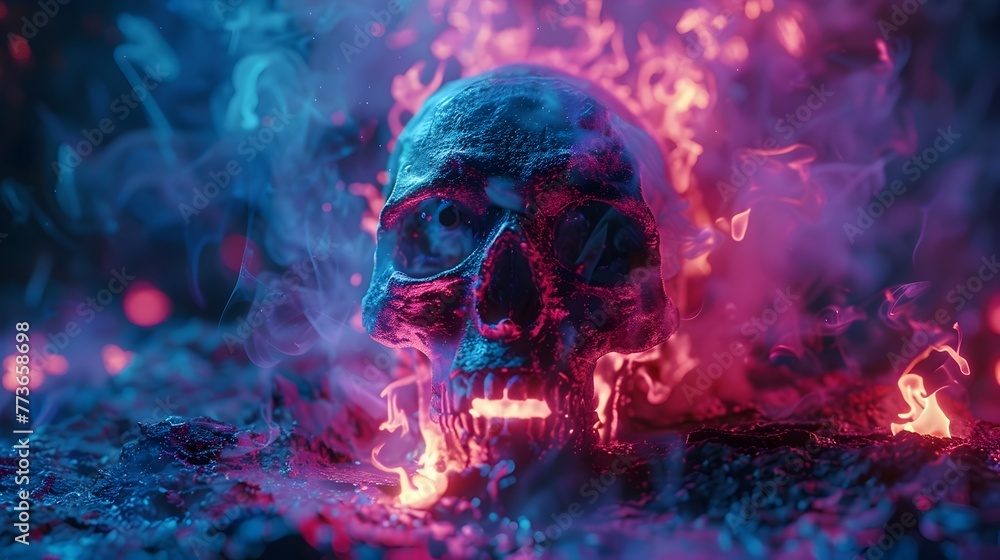Chilling Whispers of the Damned - Neon Inferno Skull in Vivid,Electric Color Hues Chilling Whispers of the Damned - Neon Inferno Skull in Vivid,Electric Color Hues