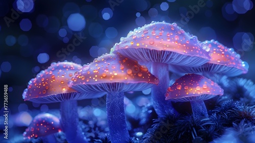 Enchanting Phosphorescent Mushrooms in a Watercolor Fantasy World