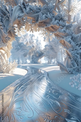 Enchanting Frozen Fantasia:A Captivating Winter Wonderland of Ice Crystals and Ethereal Beauty